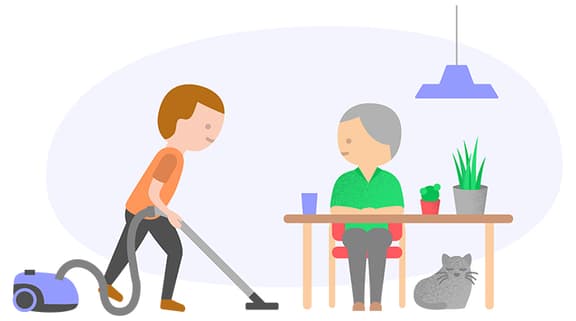 illustratie van stofzuigen bij oudere thuis