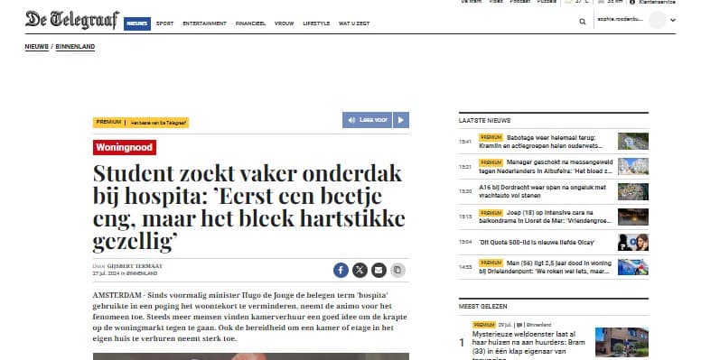 Telegraaf artikel hospitaverhuur