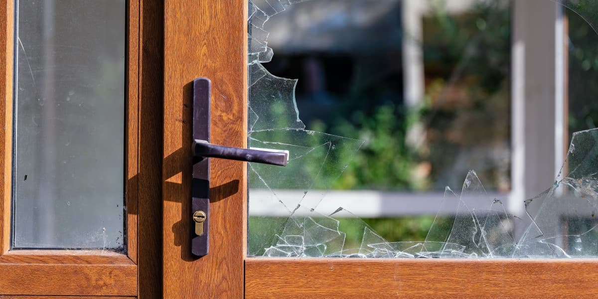 Een kapotte ruit in een deur