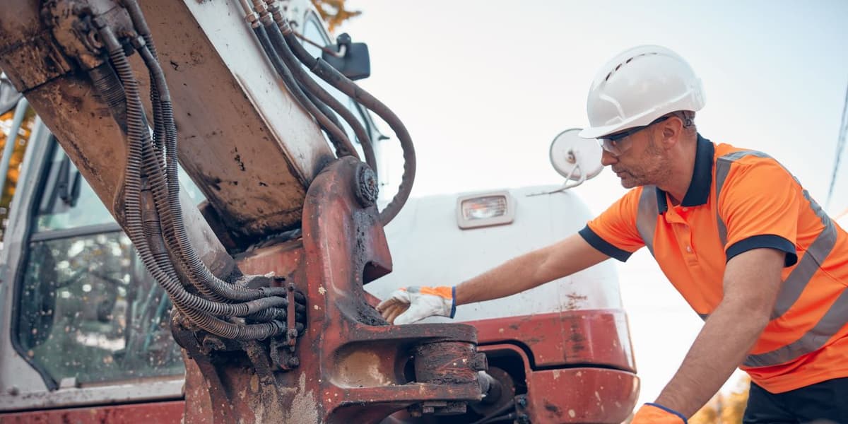 man aan het werk bij graafmachine